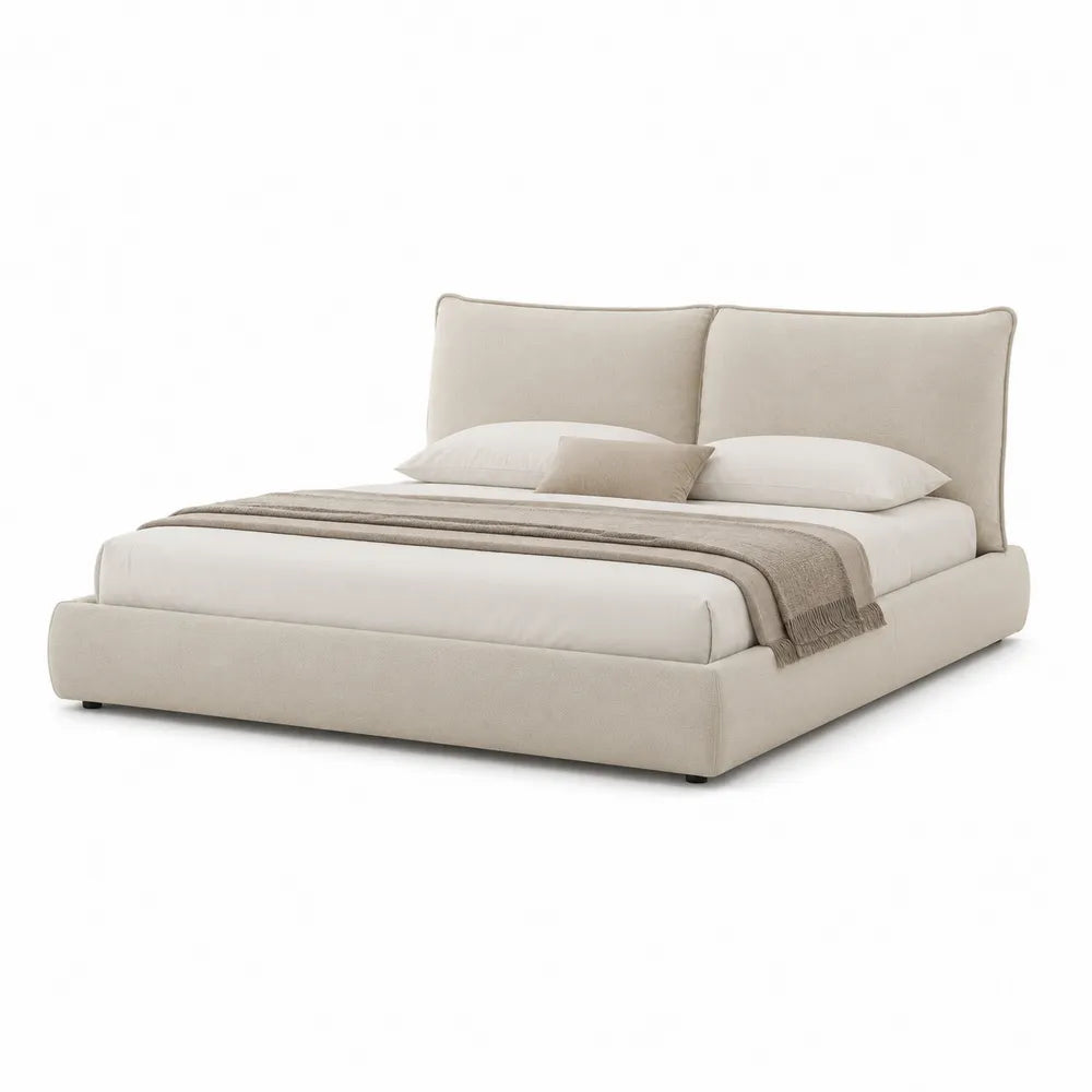 Polsterbett Doppelbett 180x200 cm Polyesterbezug Rechteckig Beige mit Kopfteil