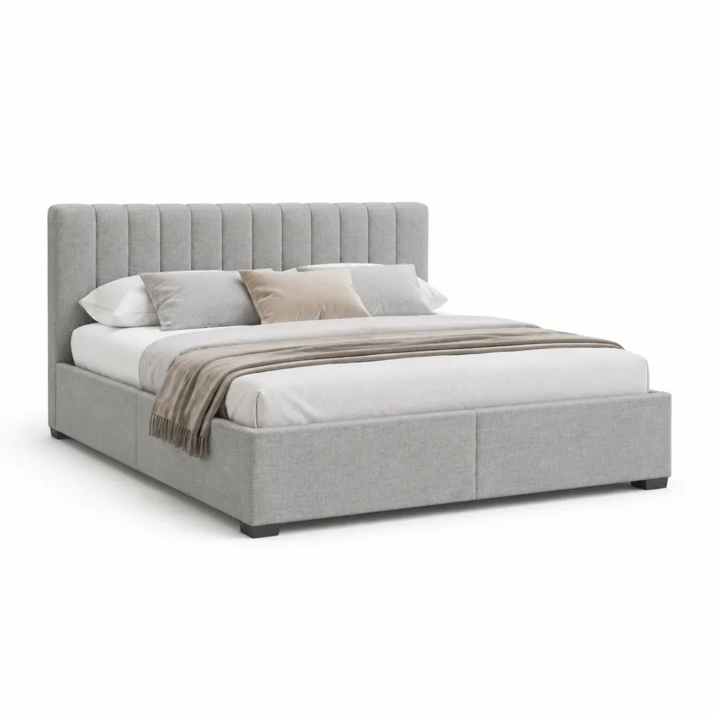 Polsterbett Doppelbett mit Kopfteil Stoffbezug Grau 180 x 200 cm
