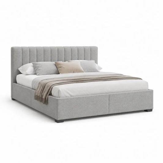 Polsterbett Doppelbett mit Kopfteil Stoffbezug Grau 180 x 200 cm