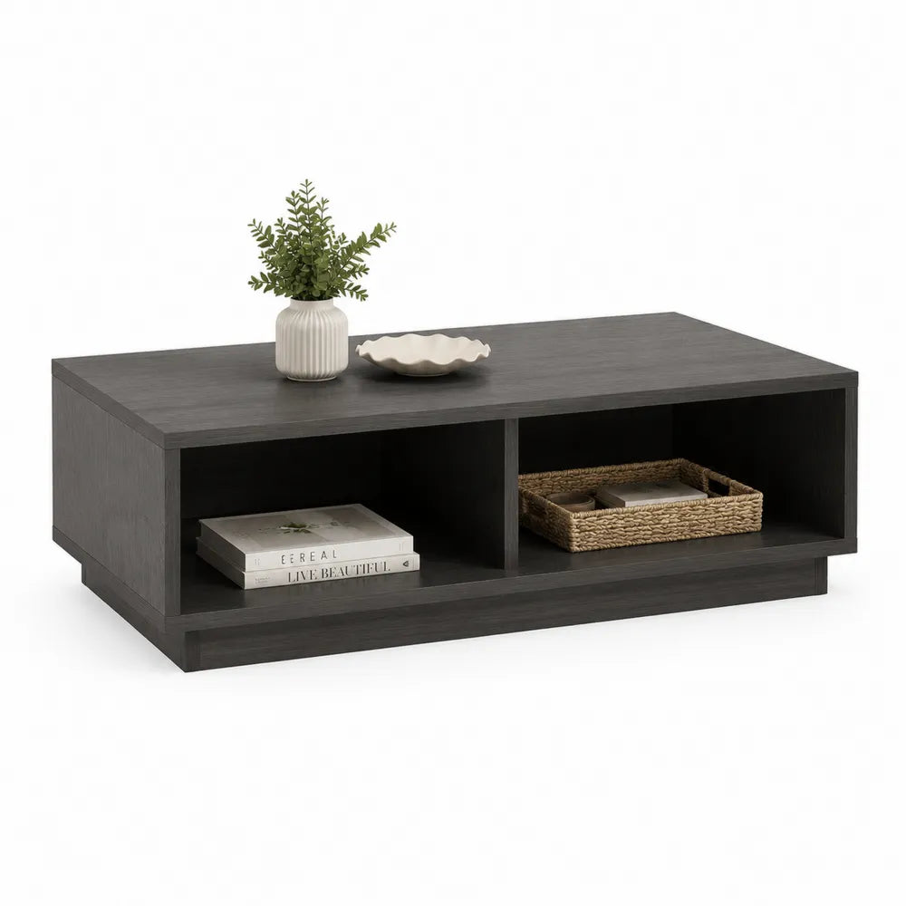 Couchtisch MDF Rechteckig Schwarz mit offenen Ablagefächern 120 x 60 x 40 cm