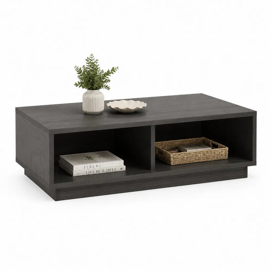 Couchtisch MDF Rechteckig Schwarz mit offenen Ablagefächern 120 x 60 x 40 cm