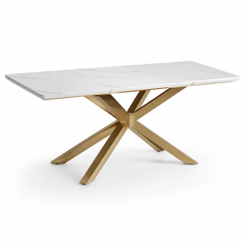 Esstisch Rechteckig Keramik Tischplatte Metallgestell Gold Weiß Marmoroptik 200 x 100 x 75 cm