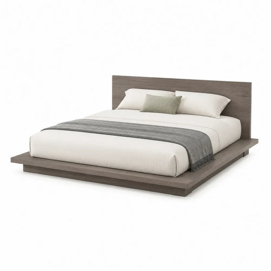 Doppelbett Bettgestell 180x200 cm MDF Holzdekor Rechteckig Grau Braun mit Kopfteil