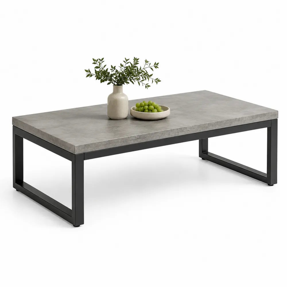 Couchtisch 120x60x40 cm MDF Stahl Rechteckig Grau Schwarz mit Betonoptik Tischplatte