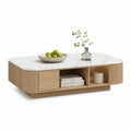 Couchtisch mit Ablagefächern Schranktür 120x60x40 cm MDF Keramikoberfläche Rechteckig Eiche Natur Weiß